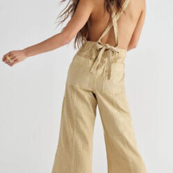 Free People Savannah Bib Overalls Wide Leg Jumpsuit - Picture 2 of 6